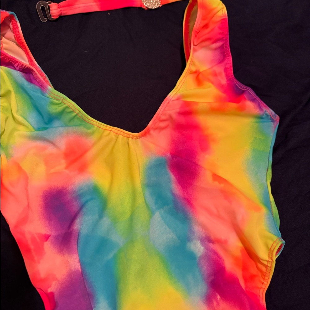 Vibrant Rainbow Tye Dye romper Piece Swimsuit - Picture 2 of 6